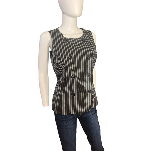 Vintage 90s Esprit Black Pinstripe Double Breasted Sleeveless Vest Size L - Picture 1 of 6